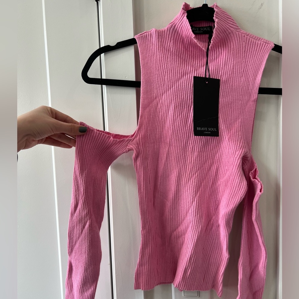 Pink Open Shoulder Turtle Neck